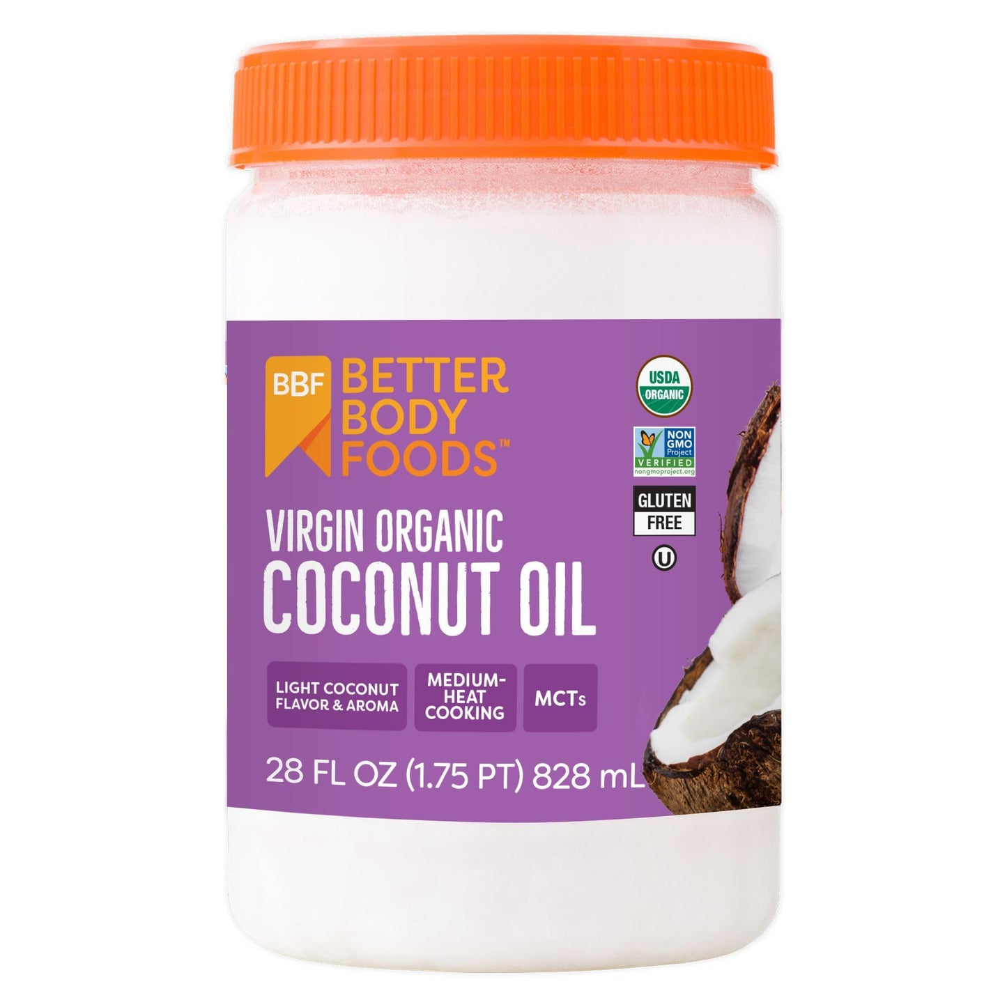 BetterBody Foods Organic Unrefined Coconut Oil - Hair & Skin Moisturizer, Baking & Cooking Oil - Light Aroma and Flavor - Butter Alternative - 28 Fl
