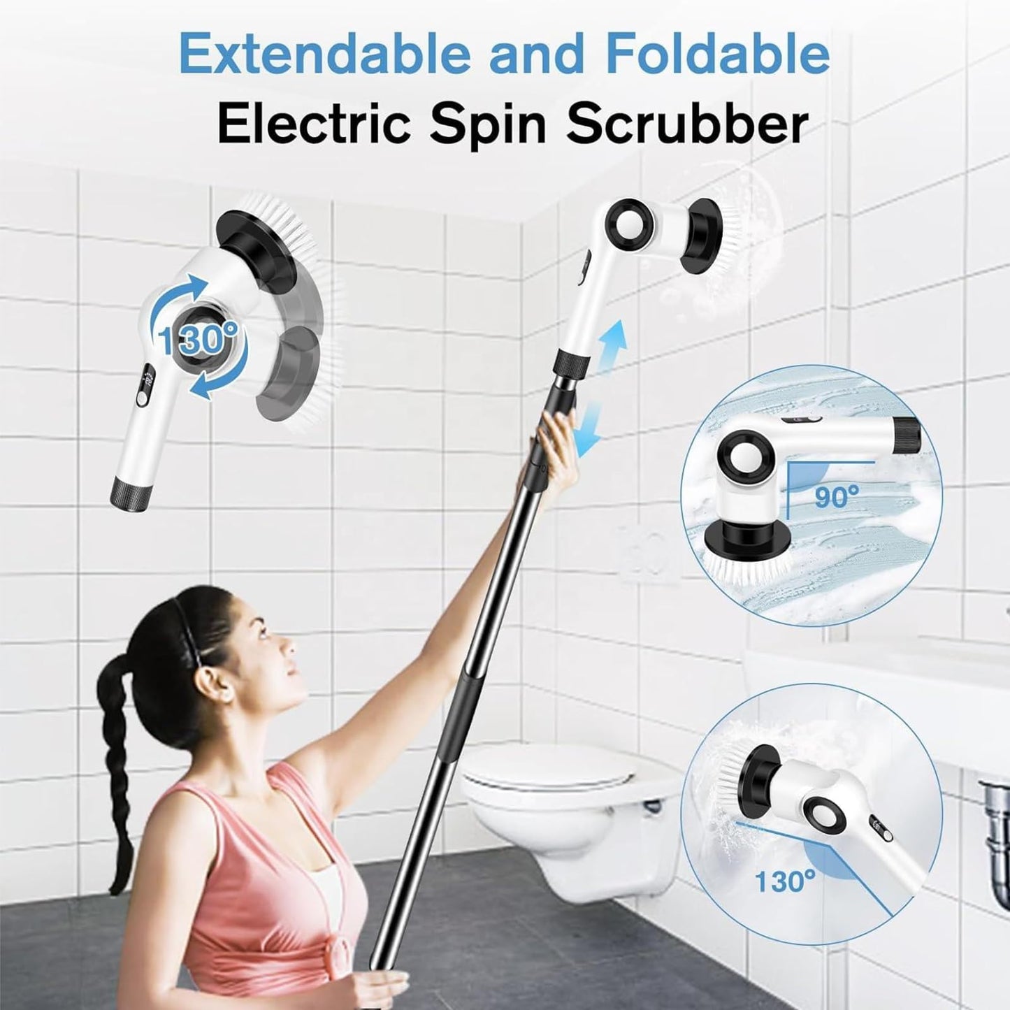 Electric Spin Scrubber, Electric Cleaning Brush, Multifunctional 360 Automatic Rotation Cordless Spin Scrubber with 7 Replaceable Brush Heads