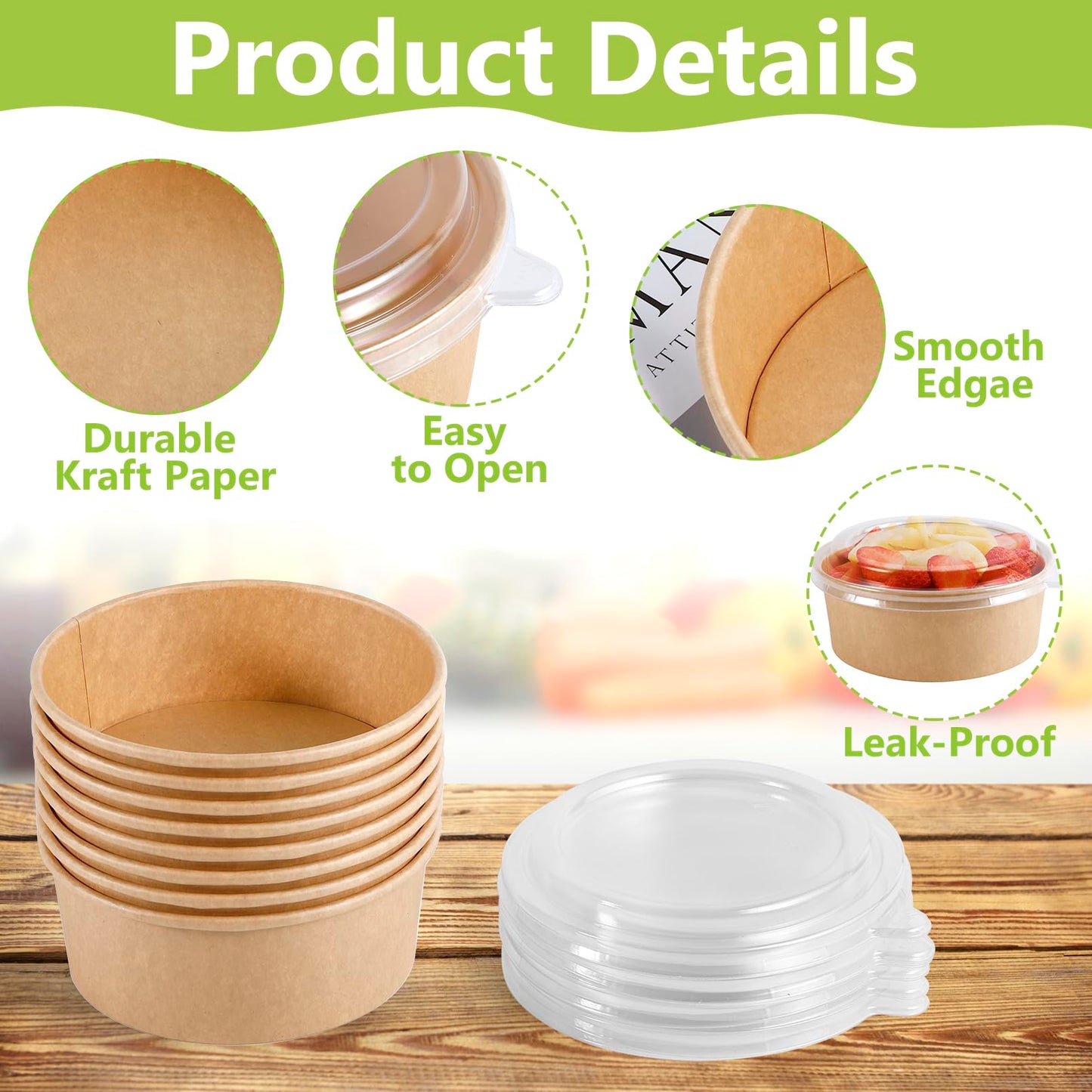 IJRPLM 50 Pack Paper Bowls with Lids, 36 oz Disposable Food Containers, Kraft Paper Salad Bowls, Disposable Soup Bowl, Serving Bowl with Lid