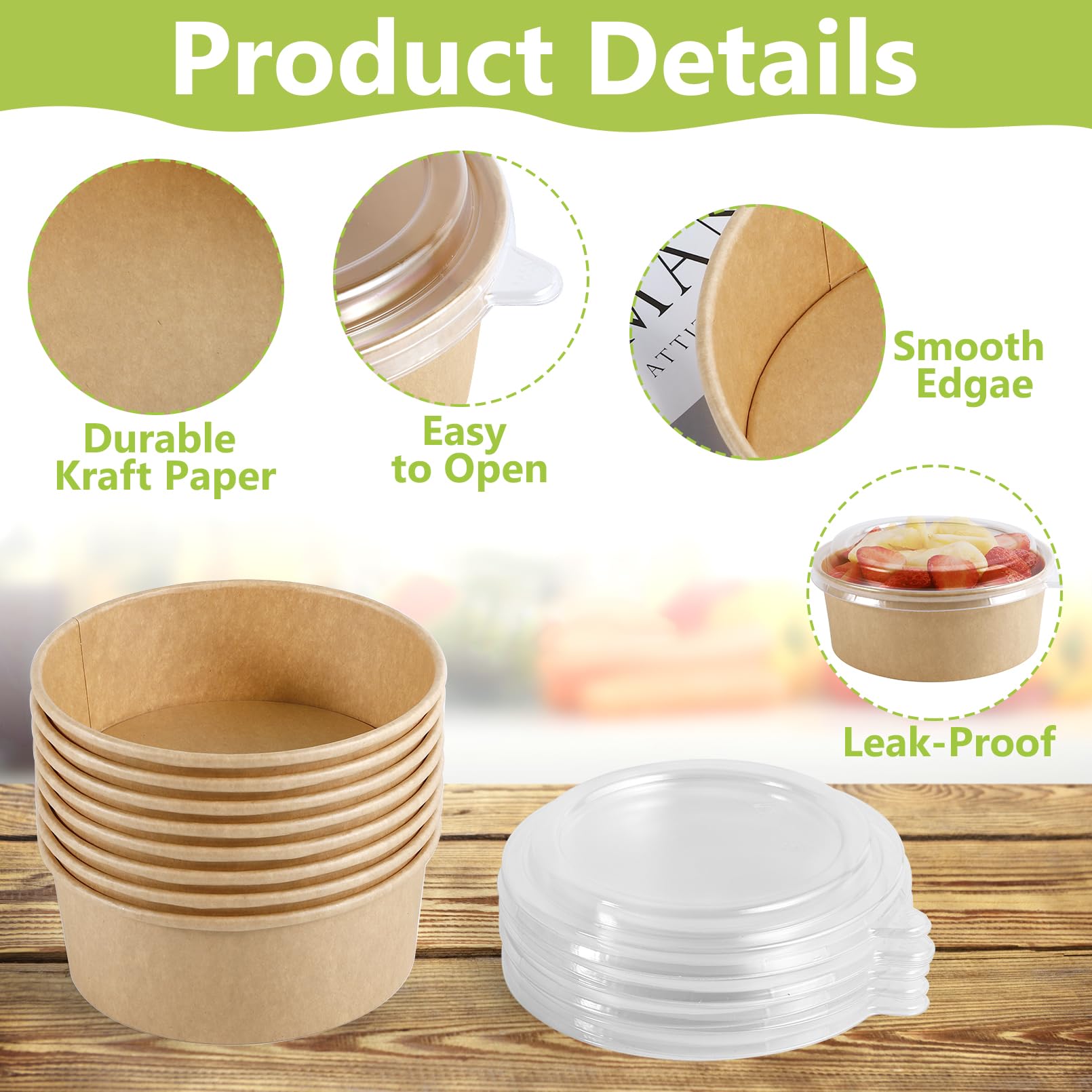 IJRPLM 50 Pack Paper Bowls with Lids, 36 oz Disposable Food Containers, Kraft Paper Salad Bowls, Disposable Soup Bowl, Serving Bowl with Lid
