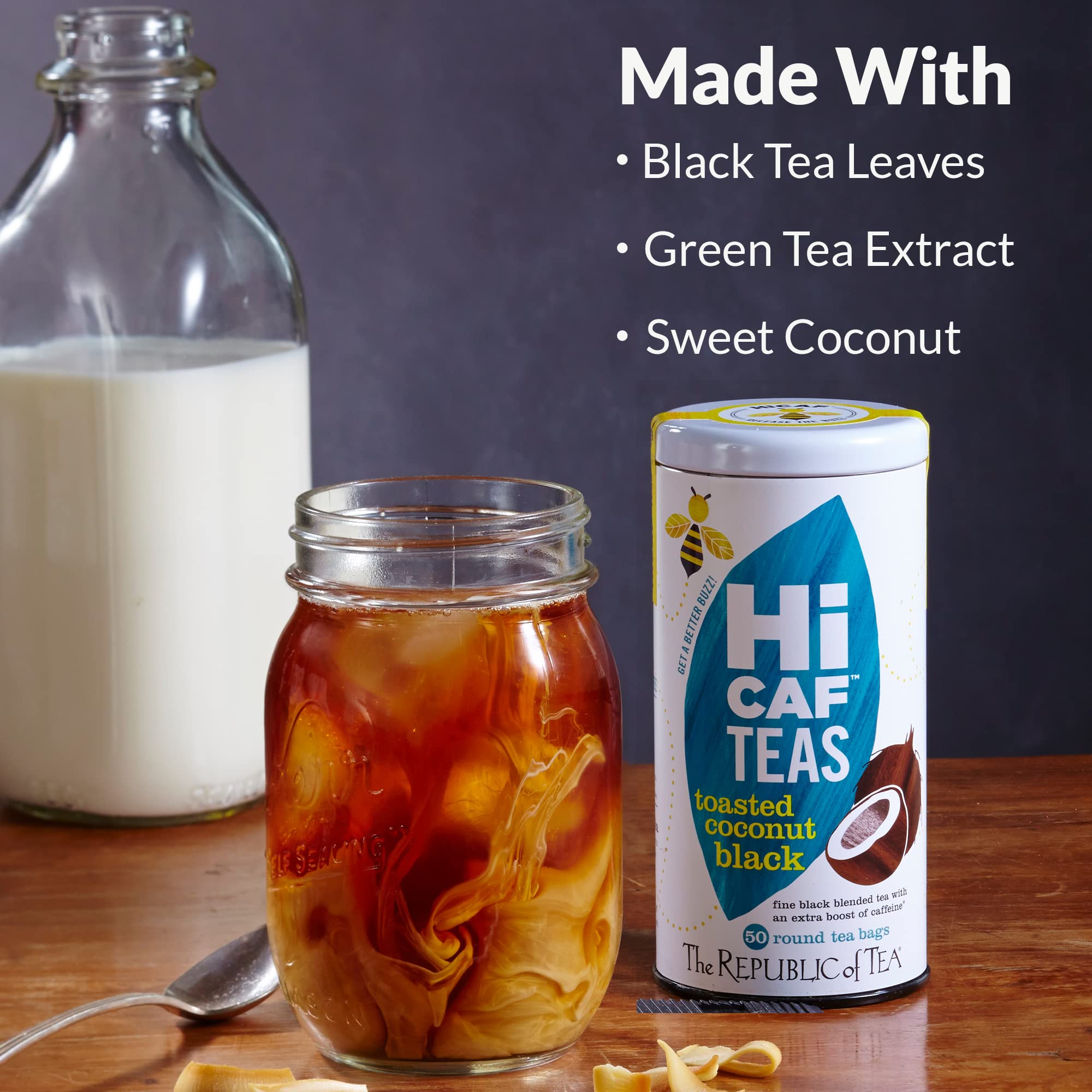 The Republic Of Tea HiCAF Toasted Coconut Black Tea, 250 Tea Bags, High-Caffeinated Gourmet Herbal Blend