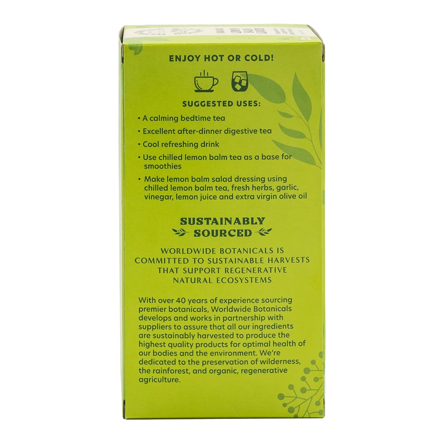 Worldwide Botanicals Organic Lemon Balm Tea, 25 Tea Bags - 50% more herbs with 2.25g per teabag - 100% Pure Lemon Balm Leaves, Kosher
