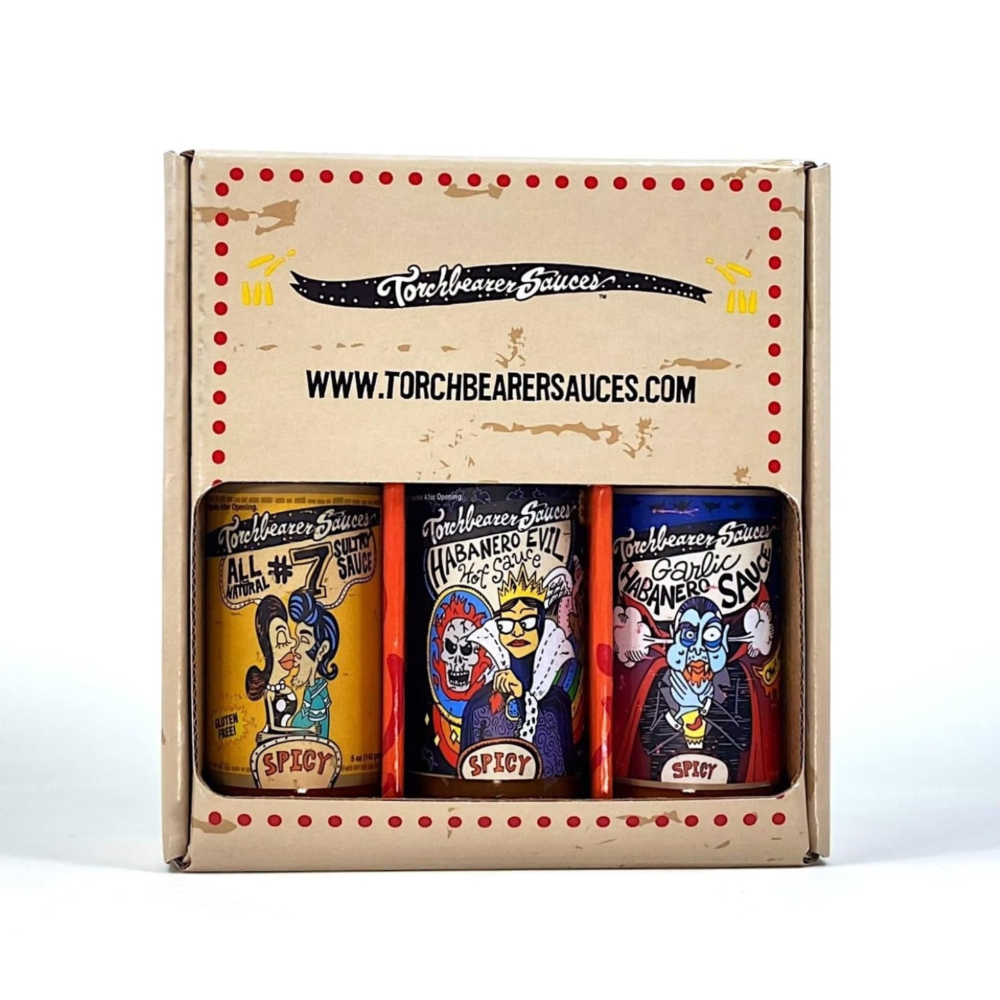 Torchbearer Sauces Hot Sauce 3 Flavor Gift Set - Sultry #7, Habanero Evil, Garlic Habanero, 5 oz Bottles, Pack of 3