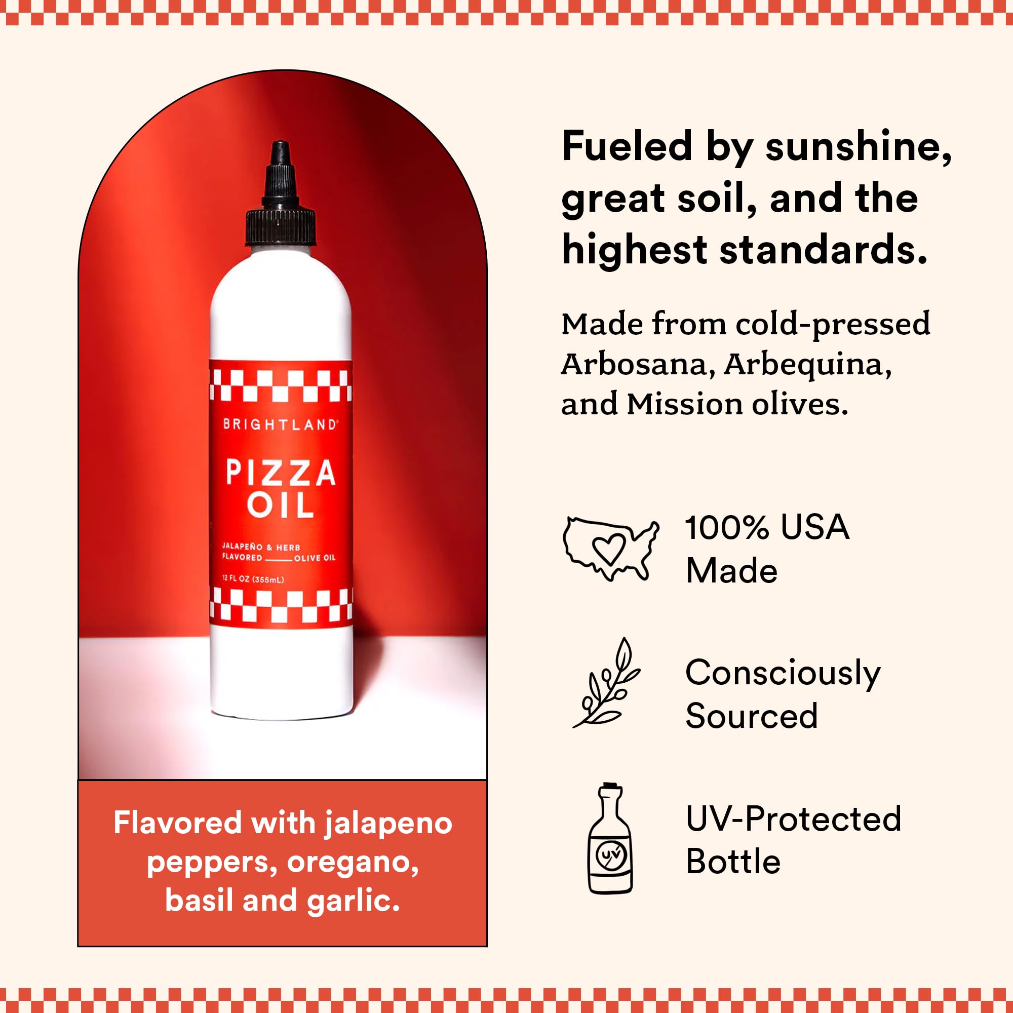 Brightland Pizza Oil with Extra Virgin Infused Olive Oil - Herbaceous Oil for Dipping & Dressing - Premium Jalapeño & Herb Flavor Cold-Pressed Oil