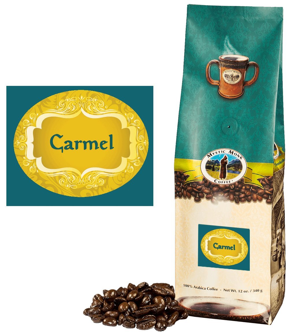 Mystic Monk Coffee: Carmel Whole Bean (Flavored 100% Arabica Coffee) - 12 ounce bag
