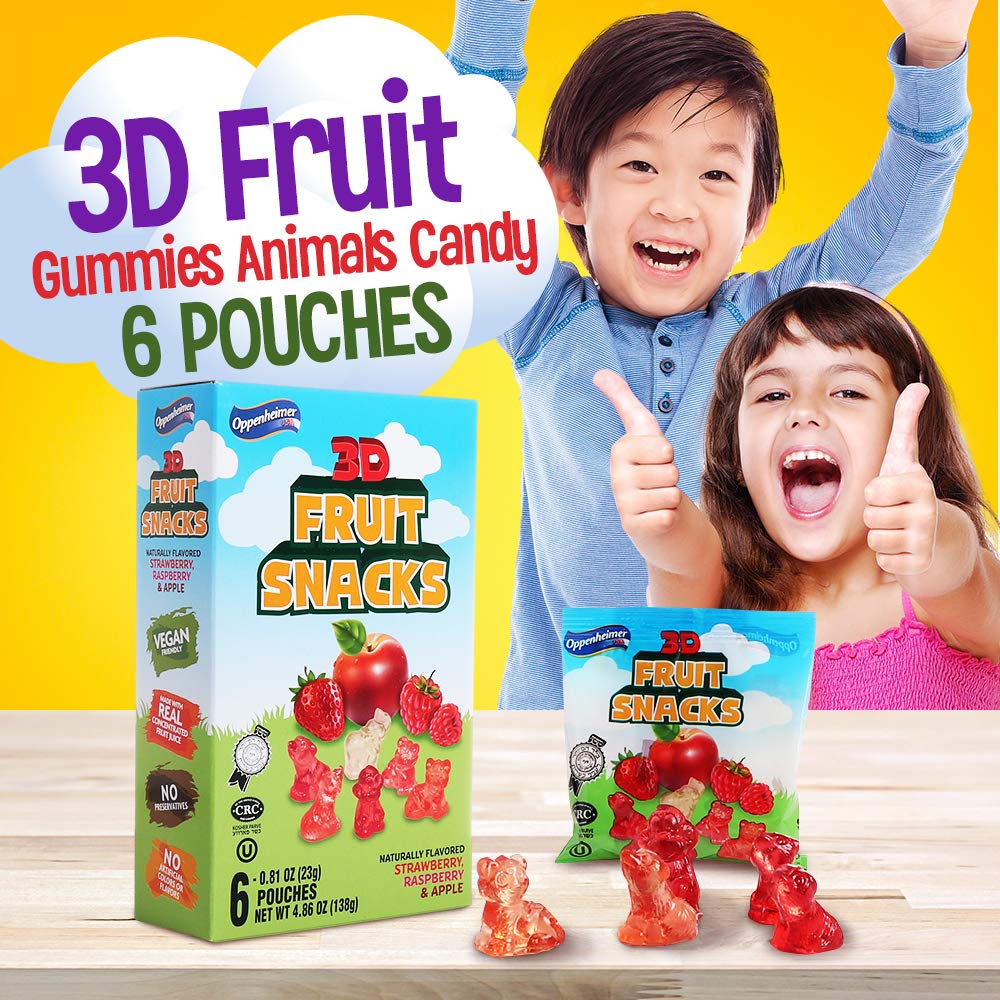 Fruit Snacks 3D Animals Gummy Candy Gift Box Snack, Kosher, Naturally Flavored, Made With Real Concentrated Fruit Juice, No Artificial Colors or
