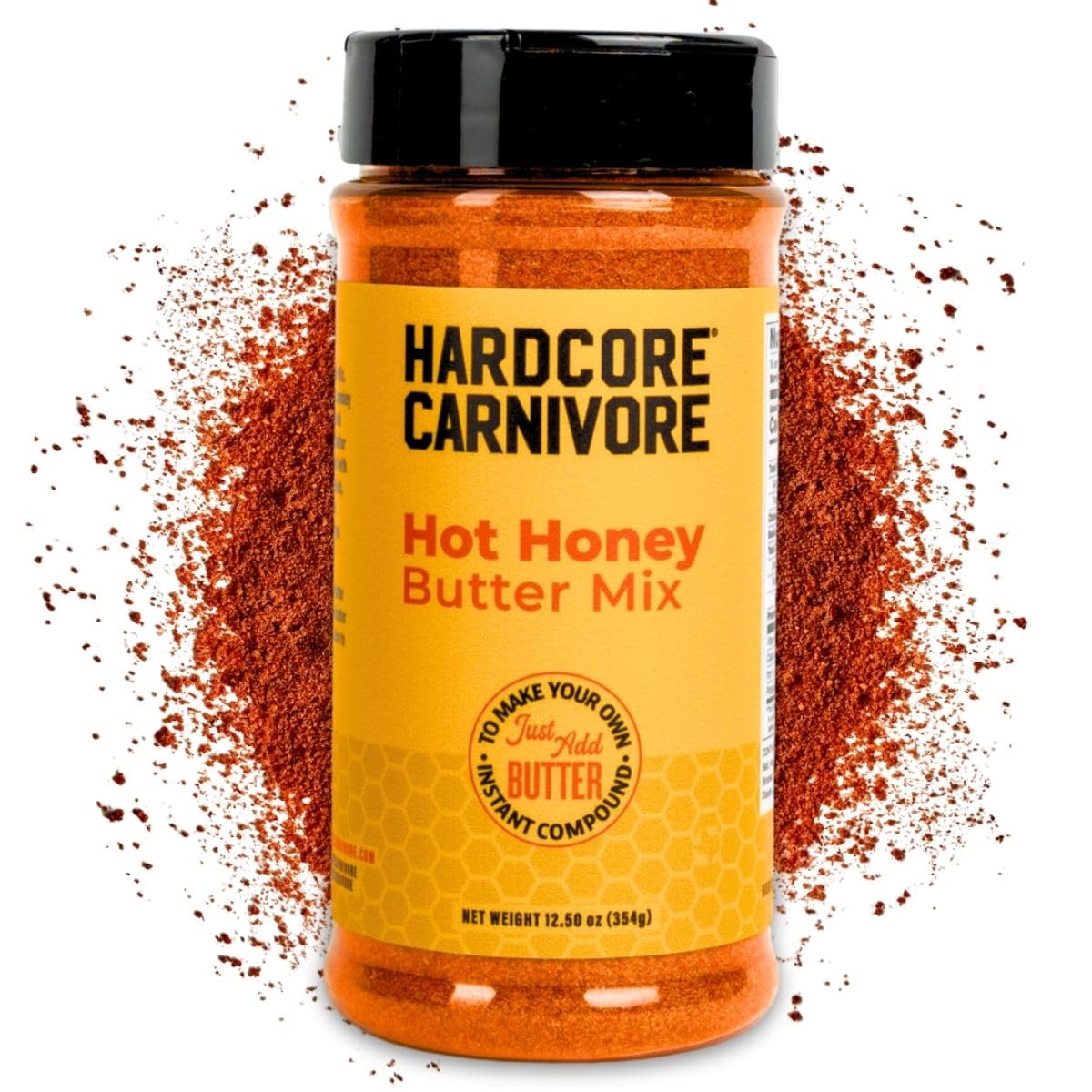 Hardcore Carnivore Hot Honey Butter Mix (12.5 oz Shaker) Texas-Made Seasoning Blend for Sweet and Spicy Compound Butter