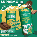 Pablo Artisan Colombia Supremo 18 Single Origin Coffee Beans - Medium Light Roast Whole Bean Coffee, 100% Arabica Colombian Espresso Beans, Washed