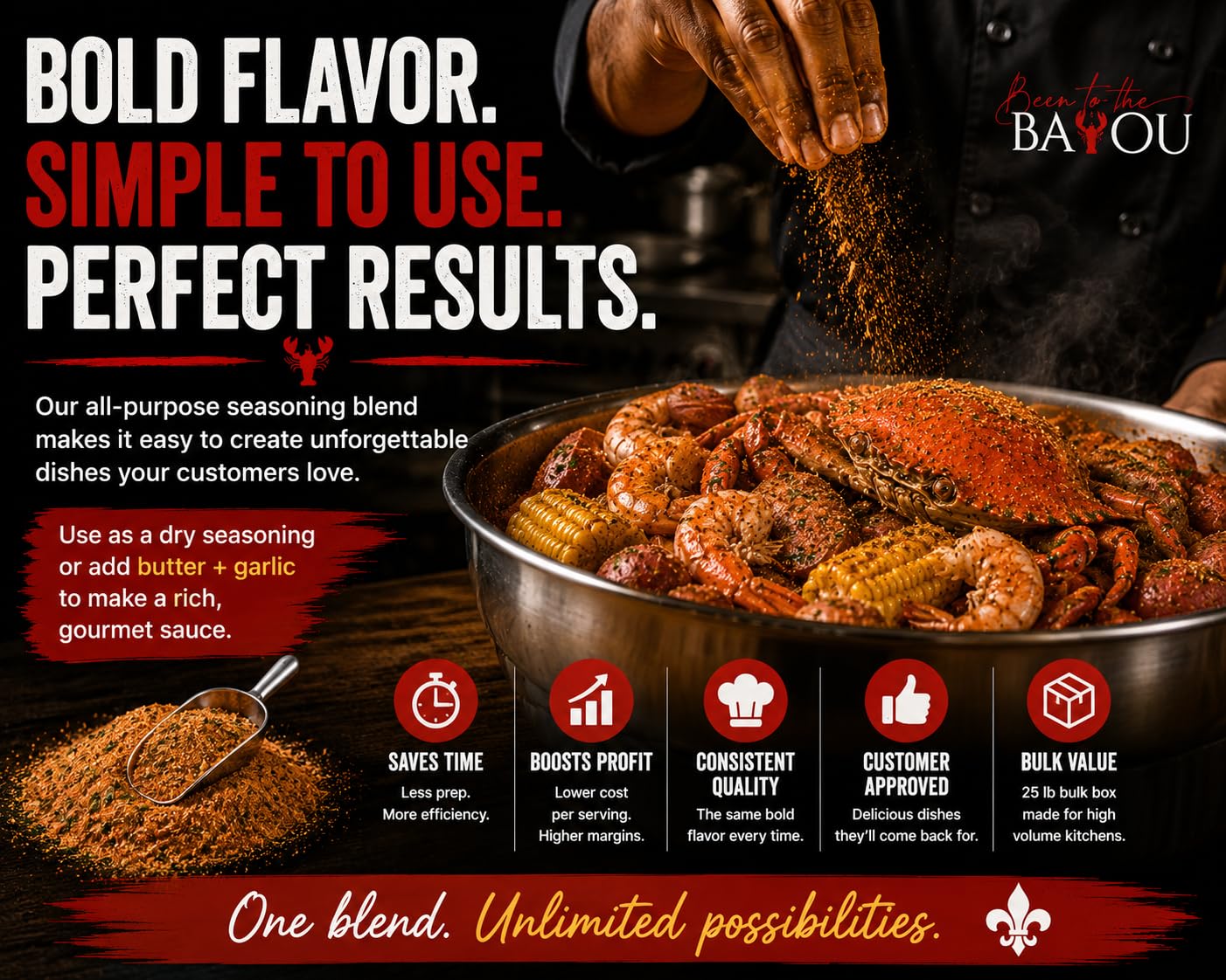 Been to the Bayou Seafood Boil Seasoning Mix 25 lb Bulk Original Cajun Blend for Restaurants Catering and Large Batches