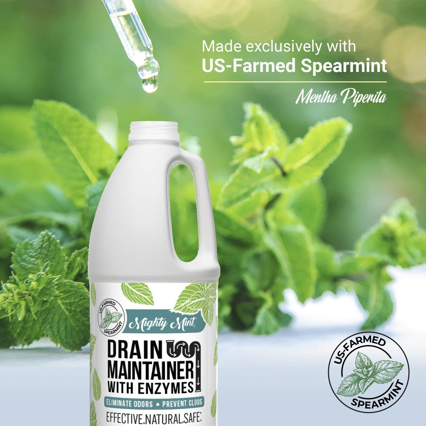 Mighty Mint Enzyme Drain Maintainer - Drain Cleaner & Deodorizer for Odor Control and Buildup Prevention - Safe for Pipes, Septic & Grease Traps - 32