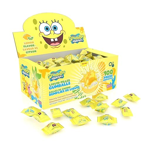 SpongeBob SquarePants Spooky Edition Liquid Filled Gumballs by Bubblegum Kids | Lemon Flavor, 100 Count | Gelatin Free Gum, Natural Colors & Flavors |
