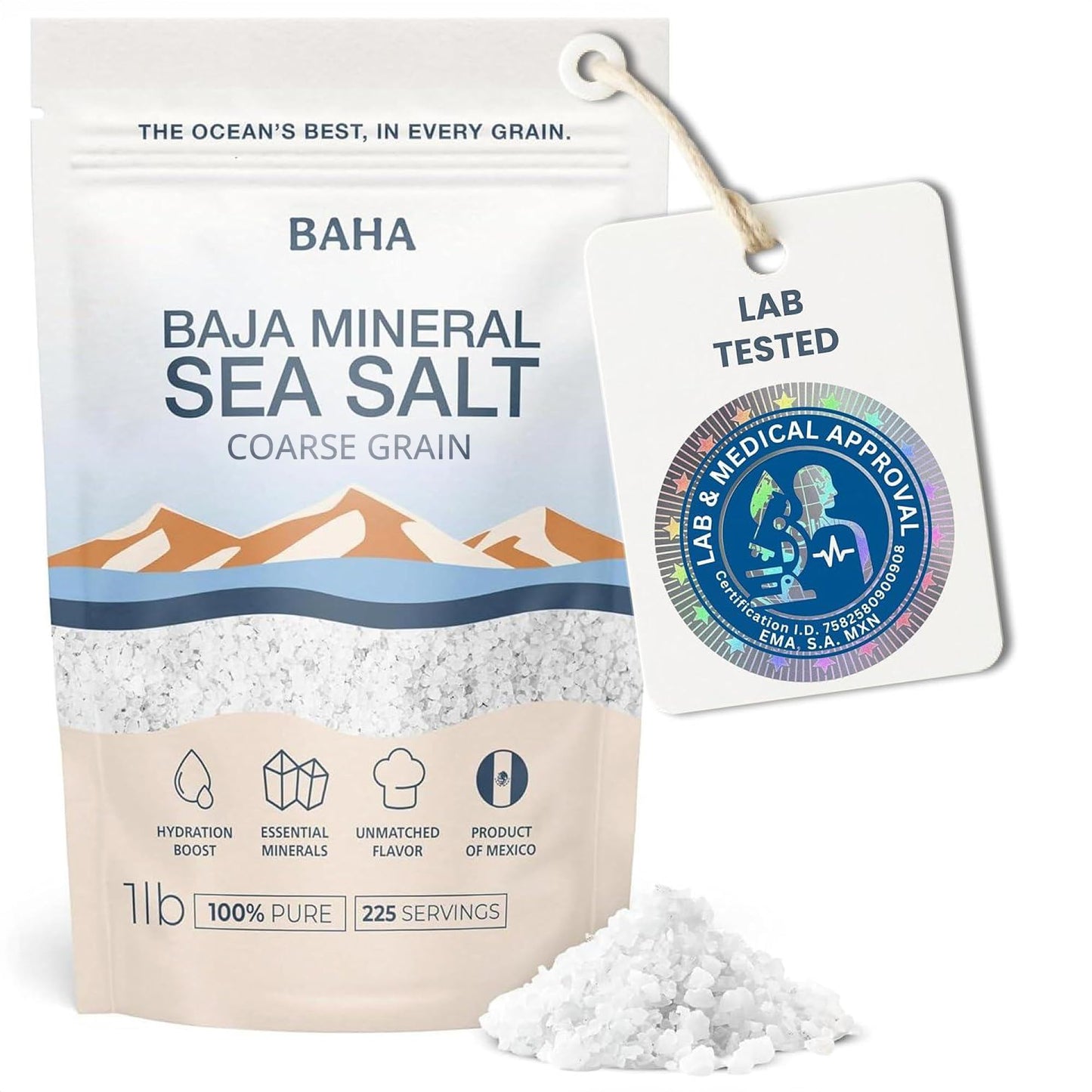 BAHA - 1 lb. Baja Mineral Sea Salt | Original Natural Grain Baha Mineral Salt from Sea of Cortez | Low Sodium & Mineral | For Cooking, Plating and