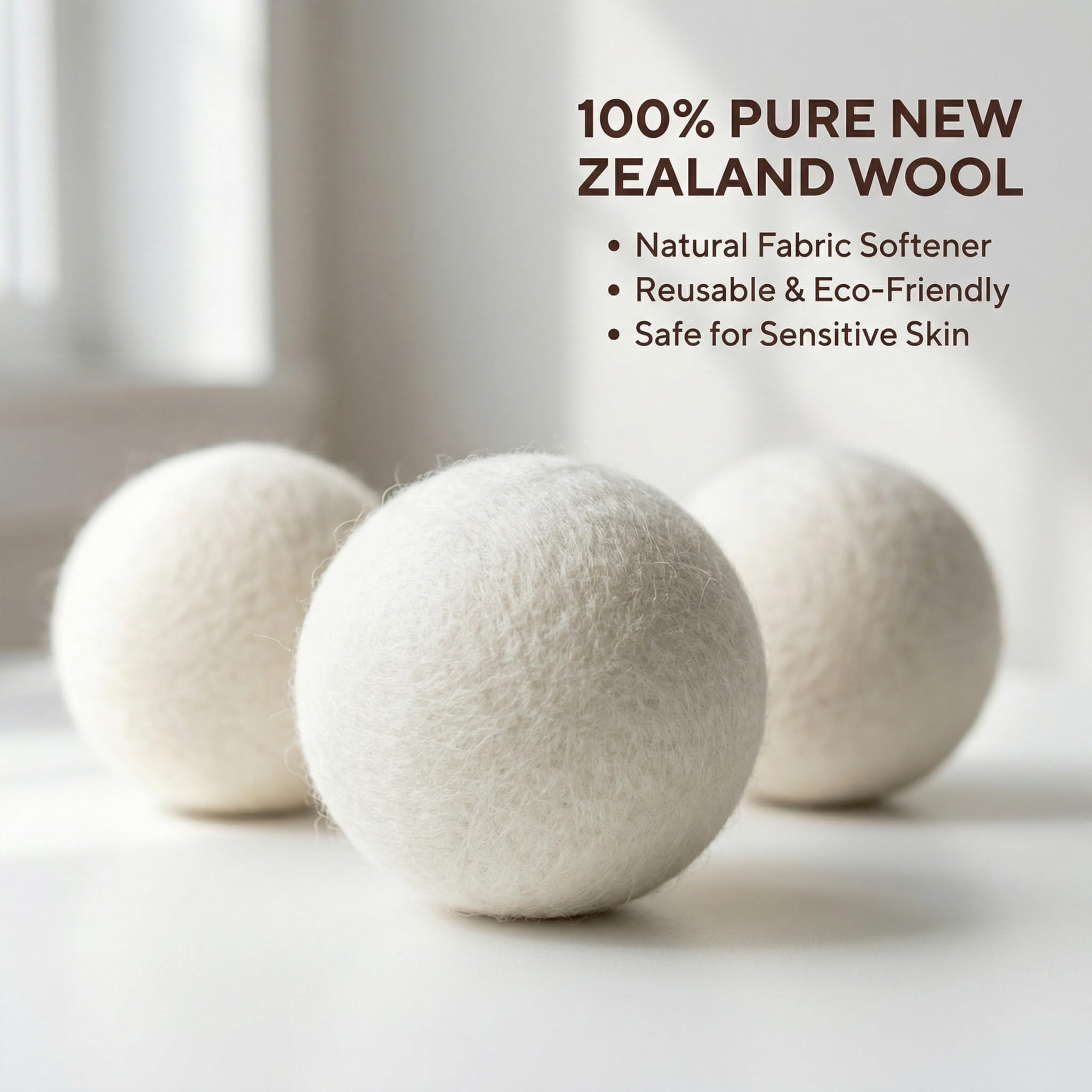 Woolly's Wool Dryer Balls - 100% Pure New Zealand Wool, Reusable Natural Fabric Softener, Reduces Drying Time & Clothes Wrinkles, Chemical-Free Dryer