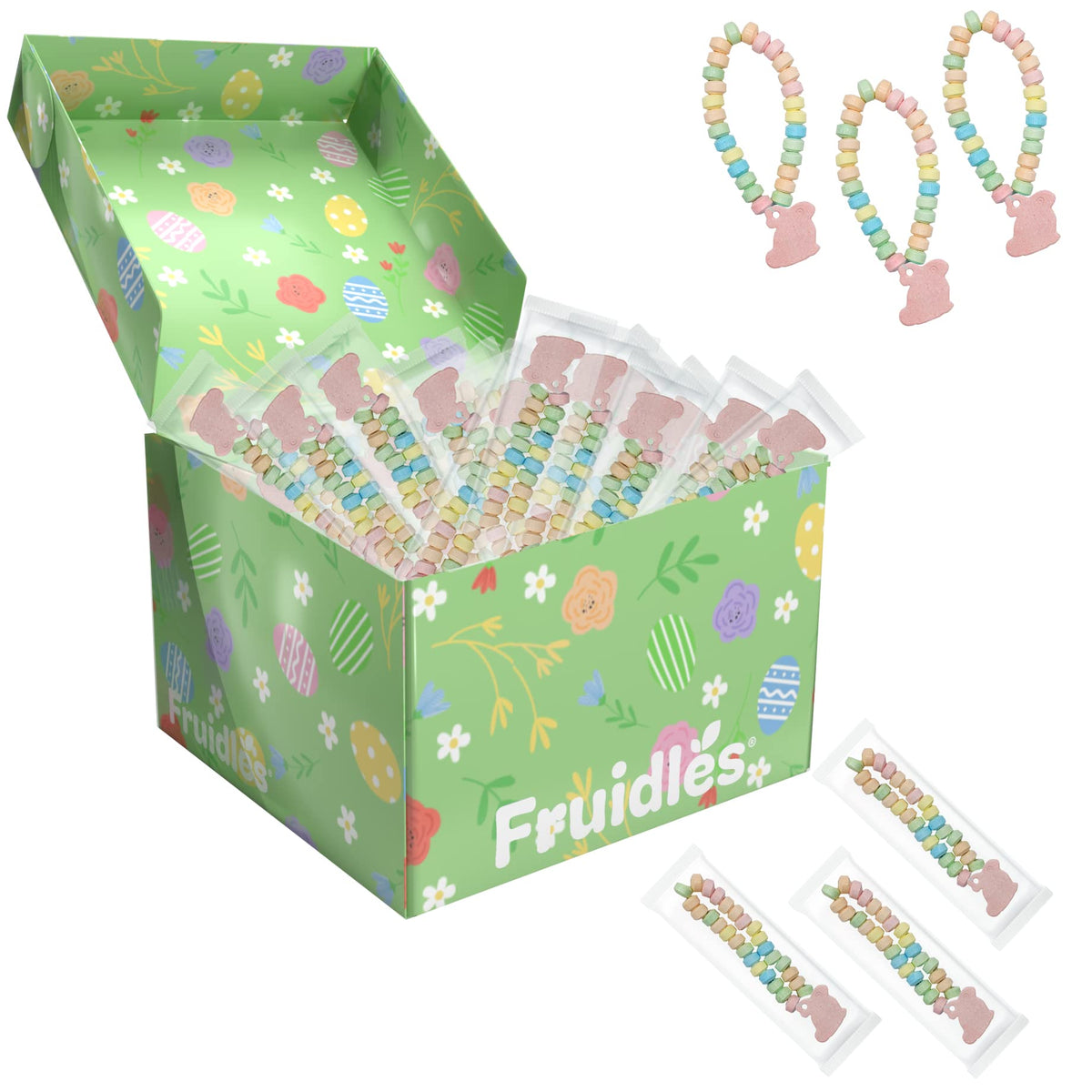 Fruidles Easter Bunny Candy Bracelet, Multicolor Fruit-Flavored Chewables for Party Favors (48-Pack)