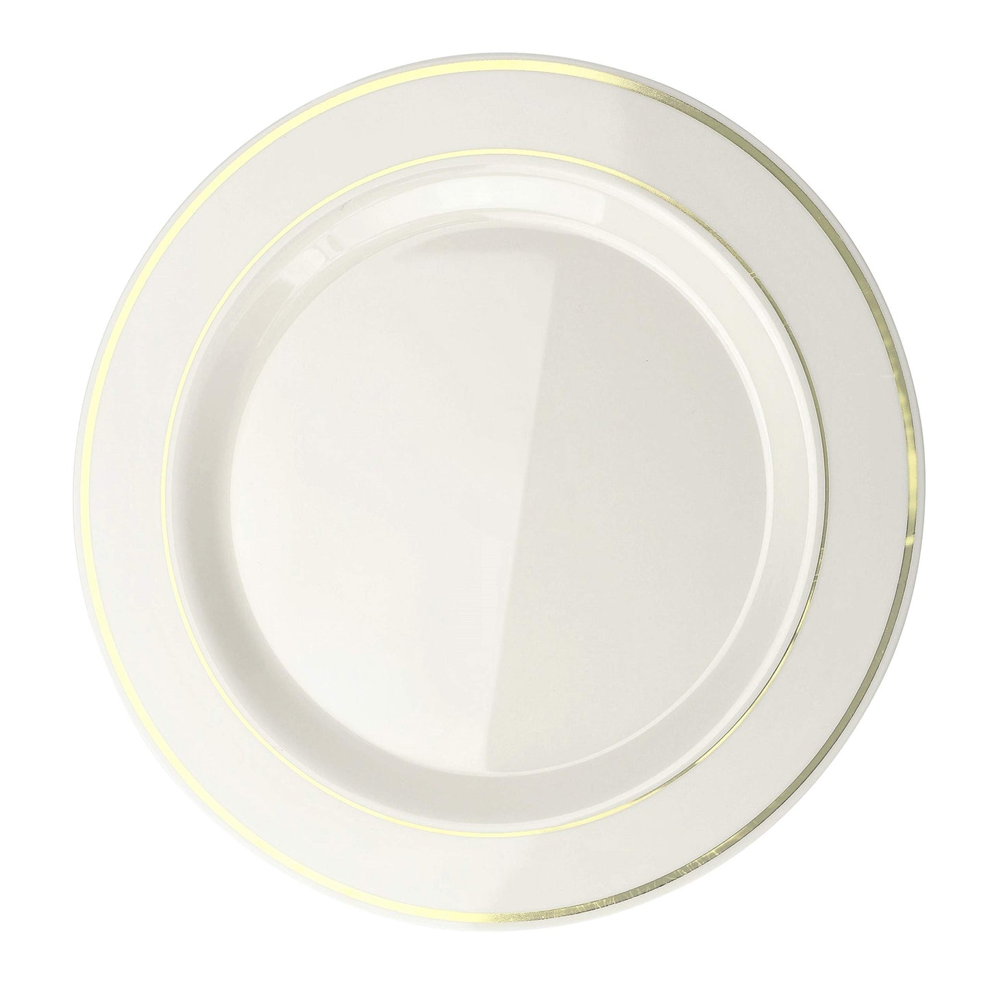 OCCASIONS 300 Pcs Set & 60 Guest Wedding Disposable Plastic Plate & Silverware Combo Set (Ivory & Gold Rim plates, Gold Silverware)