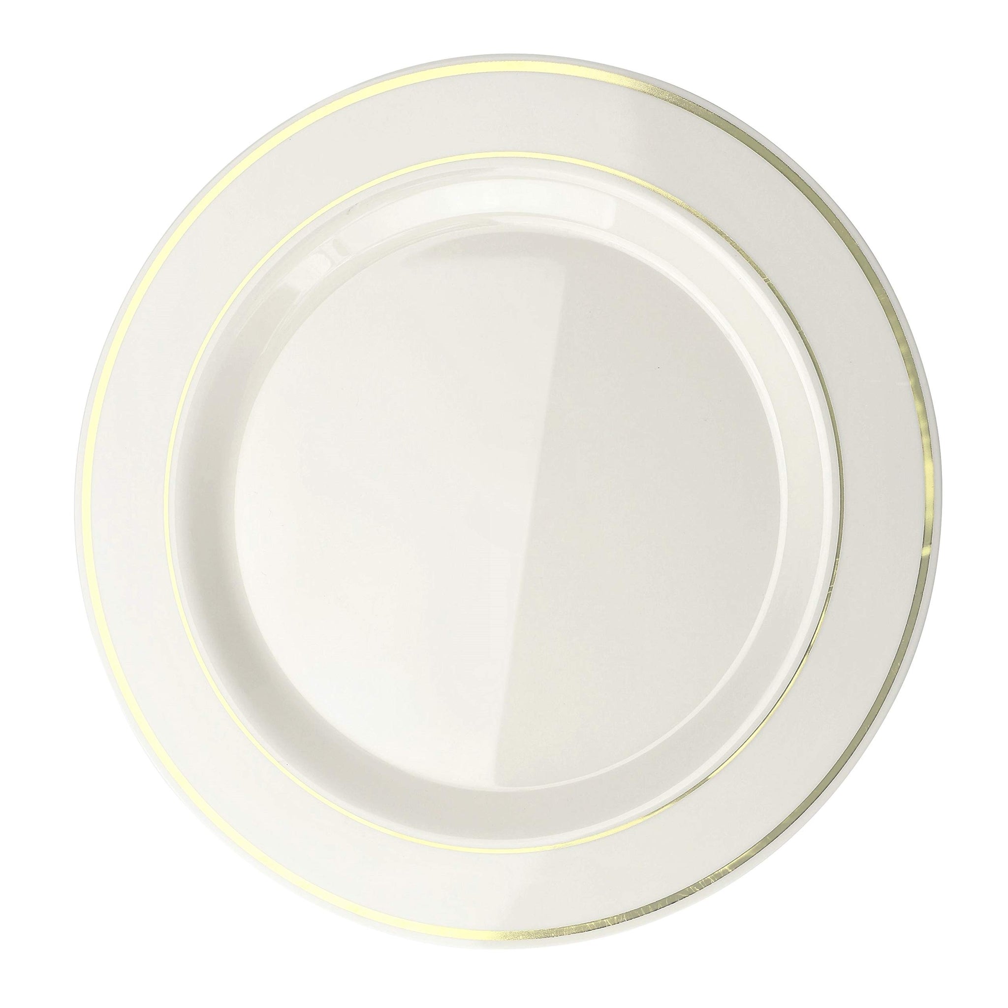 OCCASIONS 300 Pcs Set & 60 Guest Wedding Disposable Plastic Plate & Silverware Combo Set (Ivory & Gold Rim plates, Gold Silverware)