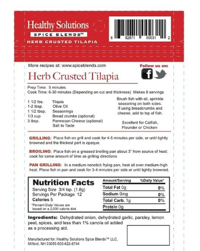 Healthy Solutions Spice Blends Herb Crusted Tilapia