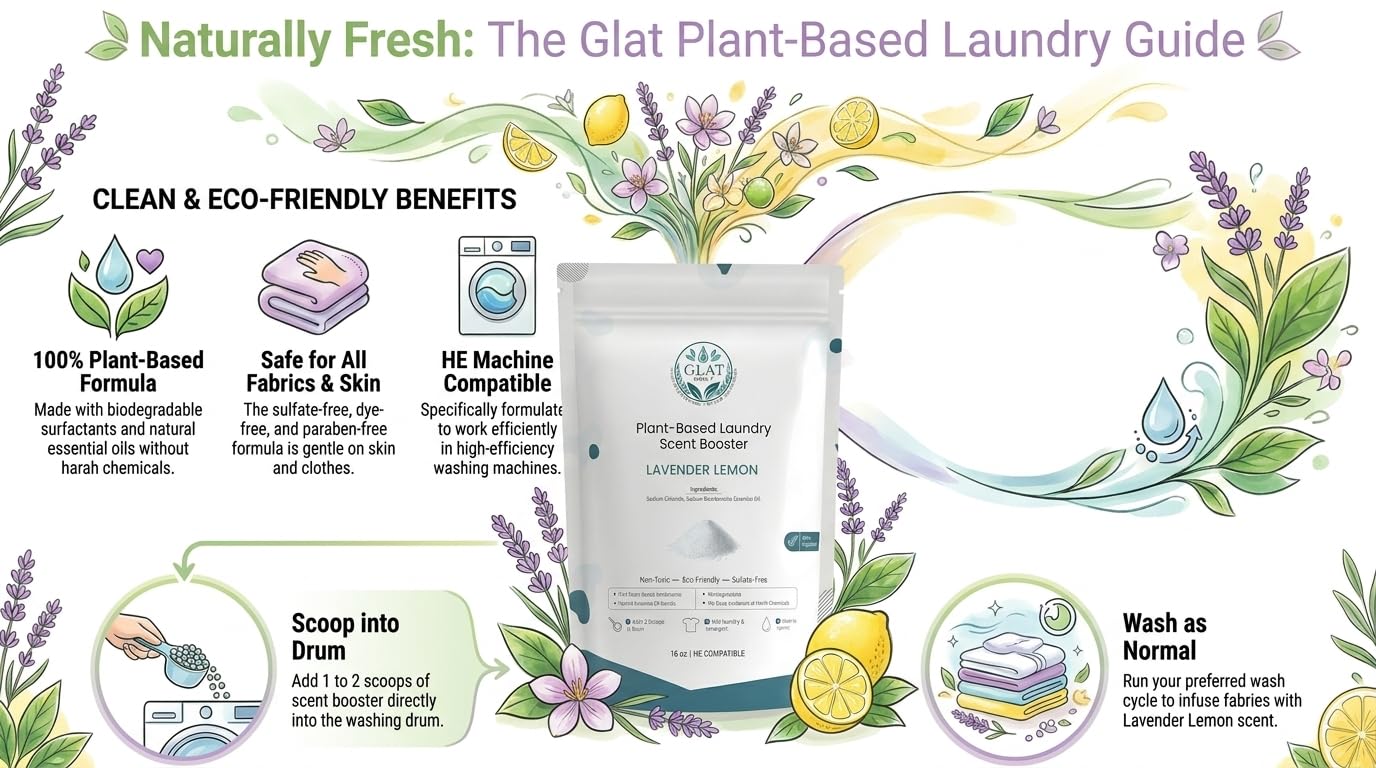 GLAT Group Plant-Based Laundry Scent Booster (Powder) - Lavender Lemon | Fast-Dissolving, No Residue | Natural, Calming, Long-Lasting Fresh Scent |