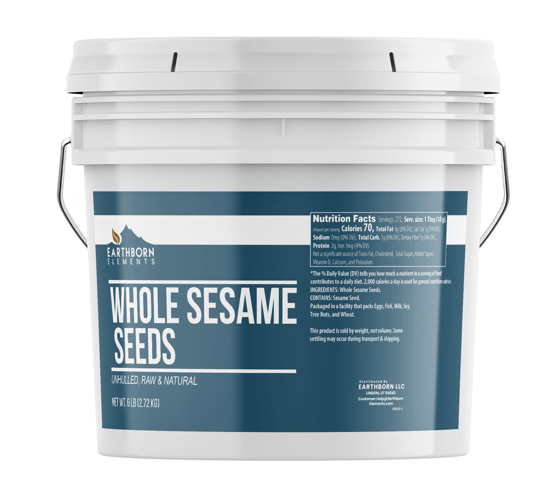 Earthborn Elements Whole Sesame Seeds (1 Gallon Bucket), Raw, Pure & Unhulled (6 Pound)