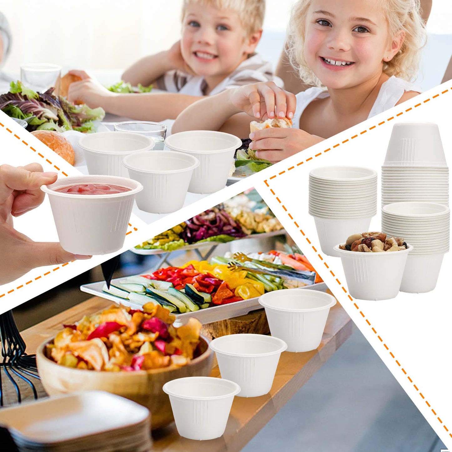 Visen 100 Pack Compostable Portion Cups, 4 oz Disposable Paper for Condiment, Food Sample, 100% Biodegradable Souffle, Jello Shot & Samples Honey Nuts