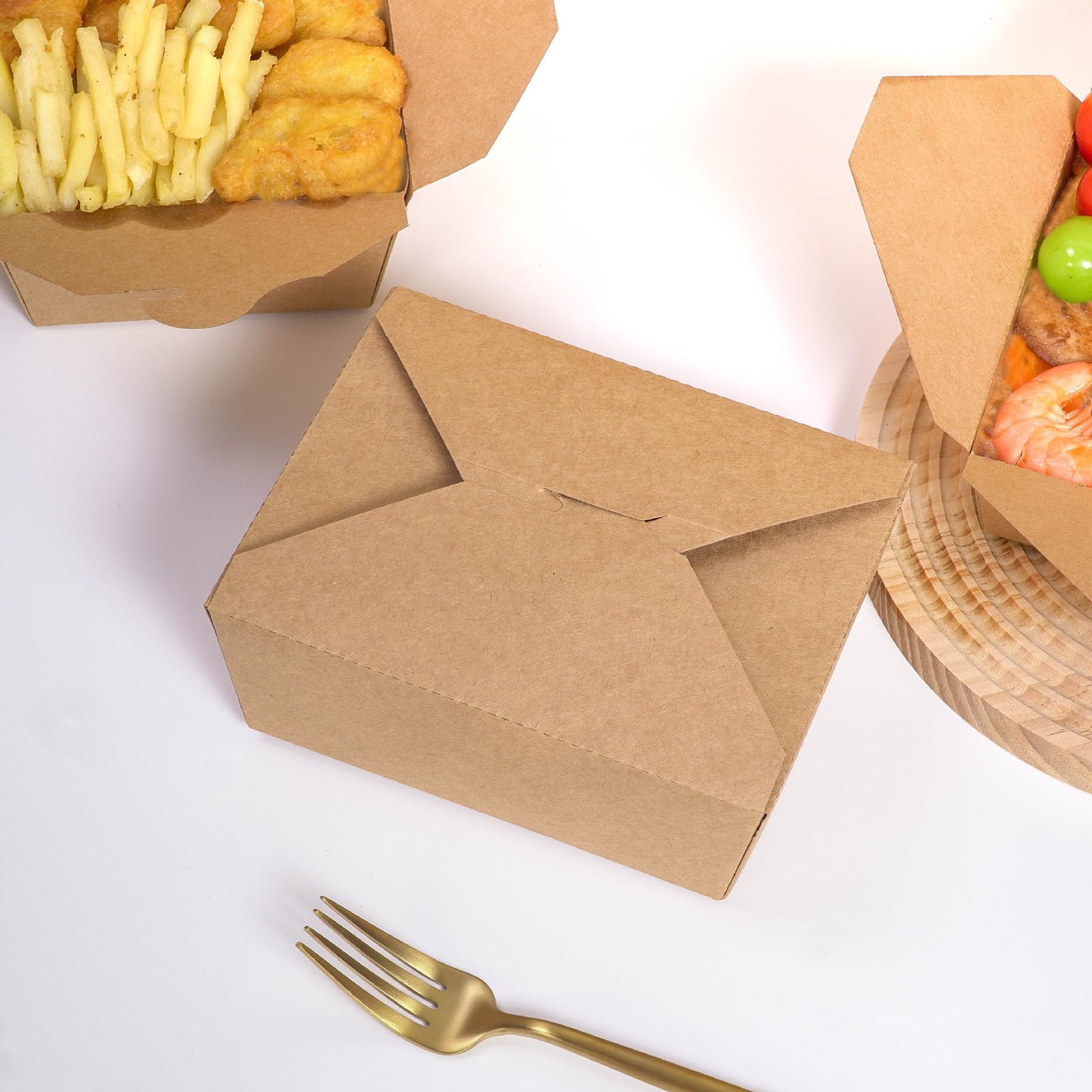 NovaHF 50 PCS 30 Oz Microwave Safe Kraft Paper Takeout Containers - Leak & Oil Resistant Disposable Lunch Boxes for Home Restaurant & Party Gatherings