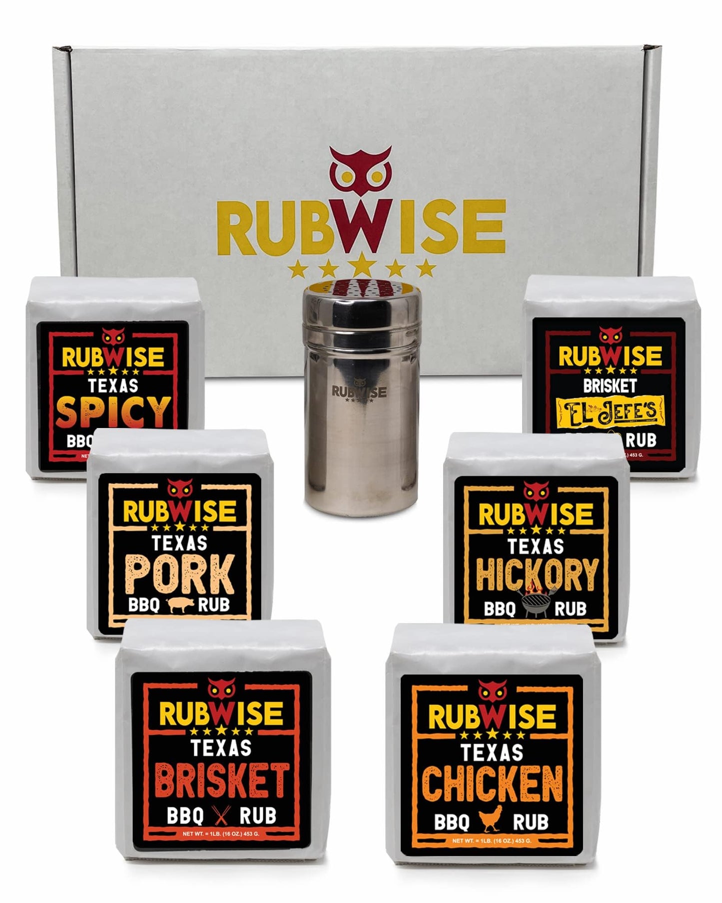 RubWise Texas Style BBQ Rub Gift Set (6 x 1 lb bags) | Meat Spice and Seasoning Variety Pack | Smoking & Grilling Gifts for Men | Brisket Rubs
