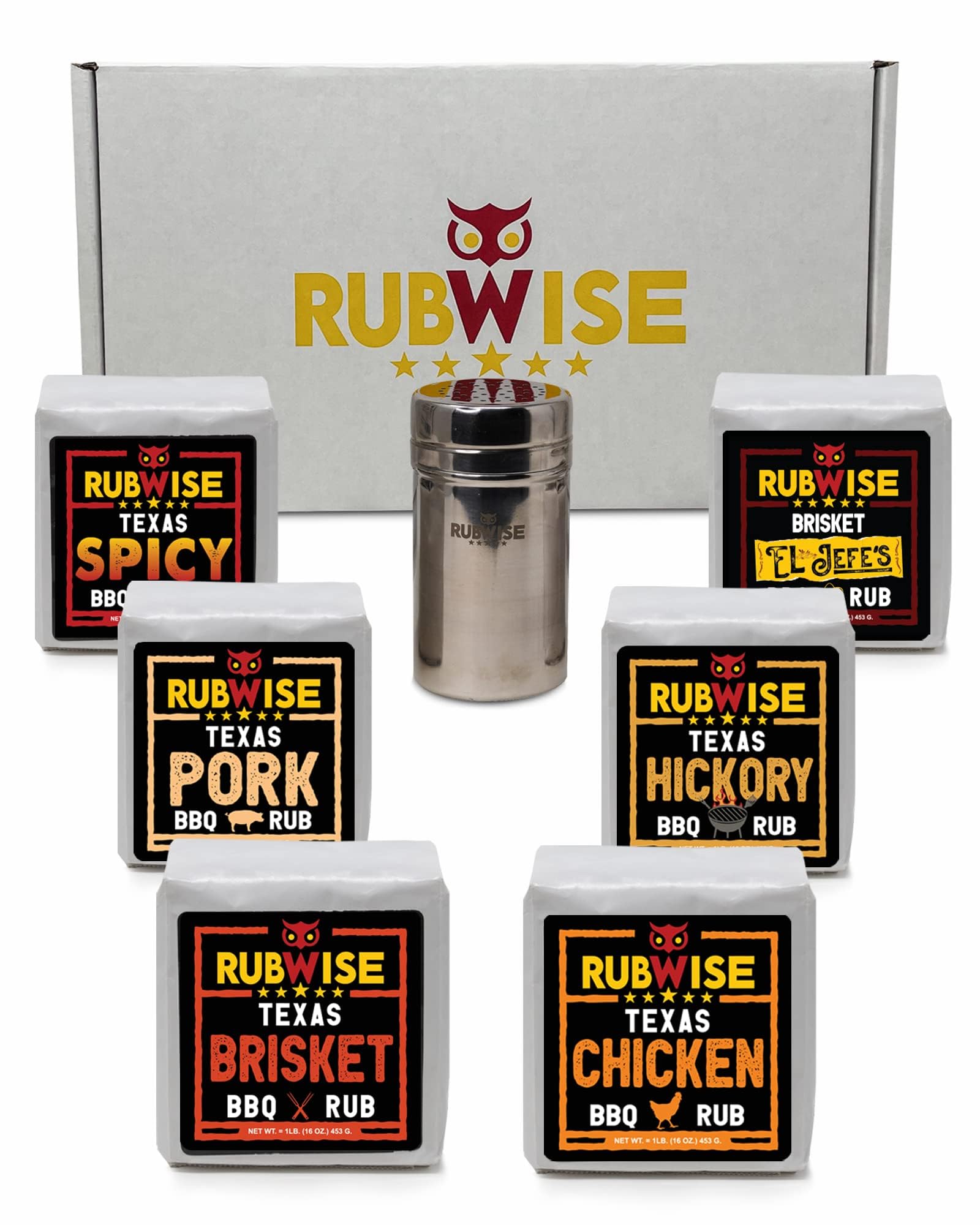 RubWise Texas Style BBQ Rub Gift Set (6 x 1 lb bags) | Meat Spice and Seasoning Variety Pack | Smoking & Grilling Gifts for Men | Brisket Rubs