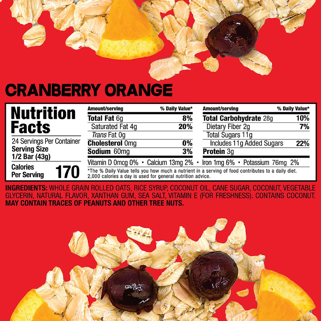 Bobo's Cranberry Orange Oat Bars, Simple Ingredients, Whole Grain Oats, Plant Based, Gluten Free Breakfast Bars, Non-GMO, Healthy Snacks for Adults