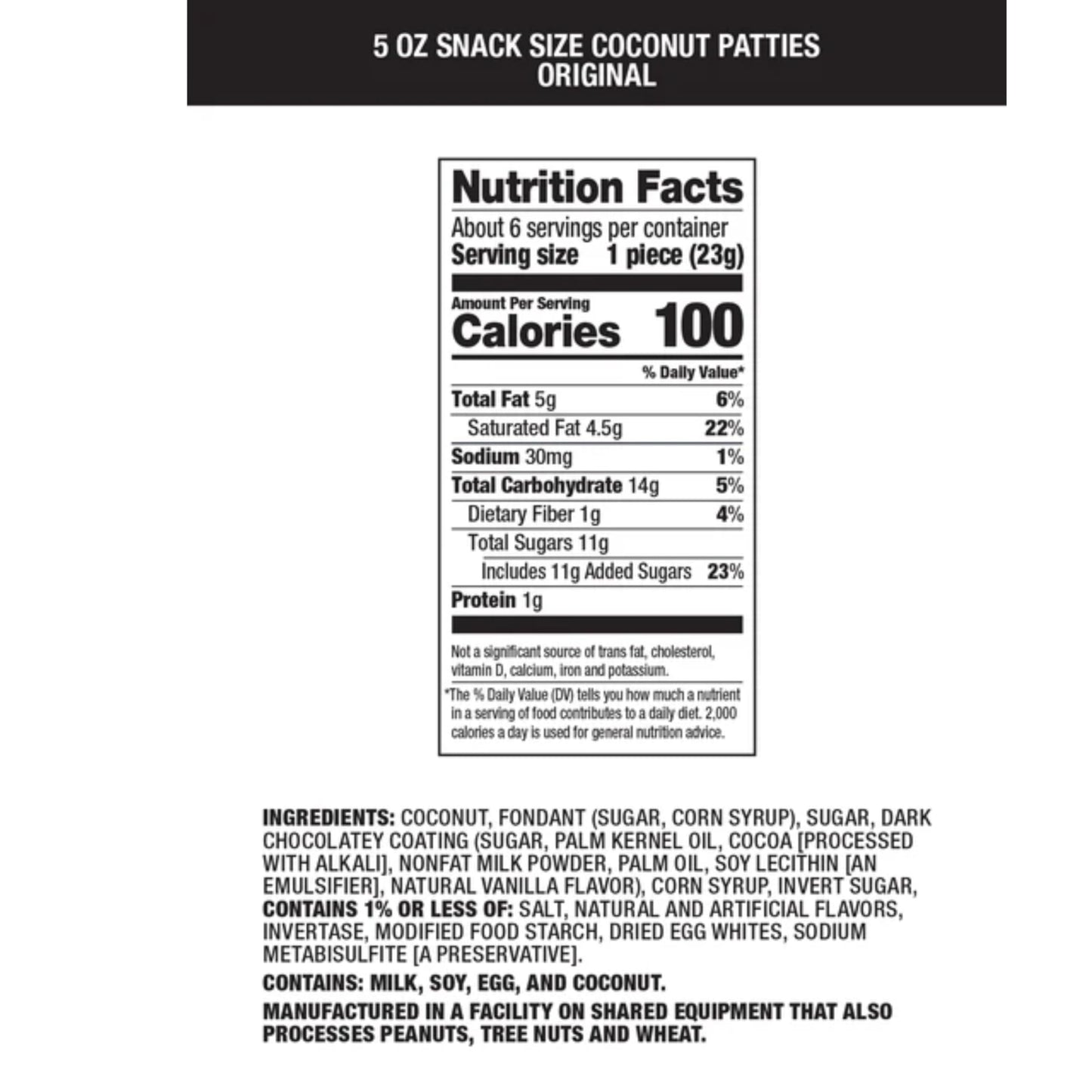 Snack Size Coconut Patties - Pack of 2 - Original Creamy Coconut Covered in Rich Dark Chocolate - Individually Wrapped Candy Bites - Tropical
