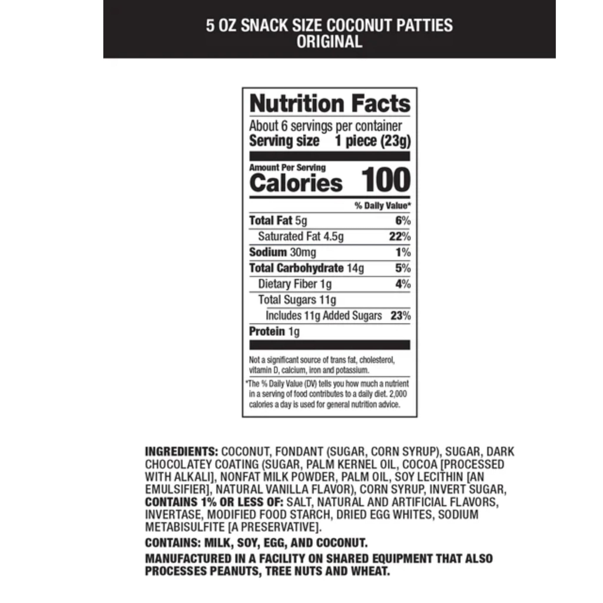 Snack Size Patties - 5 oz Bag - Creamy Coconut Filling with Rich Dark Chocolate - Individually Wrapped Candy Bites - Tropical Sweet Treat - Gourmet