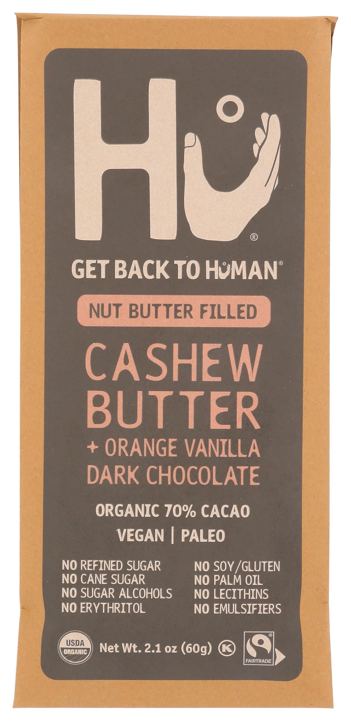 Hu Kitchen Organic Cashew Butter Orange Vanilla Dark Chocolate Bar, 2.1 OZ
