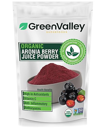 Green Valley Superfoods Organic Aronia Berry Juice Powder, Chokeberry, Antioxidant Rich Anthocyanins (12 Ounce)