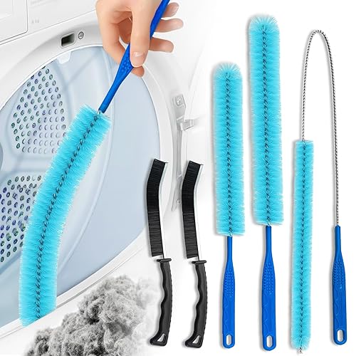 5 Pack Dryer Vent Cleaner Kit, Extra Long Flexible Brushes for Lint, Pet Hair & Dust, Refrigerator Coils, Home Washers, Sinks & Drains