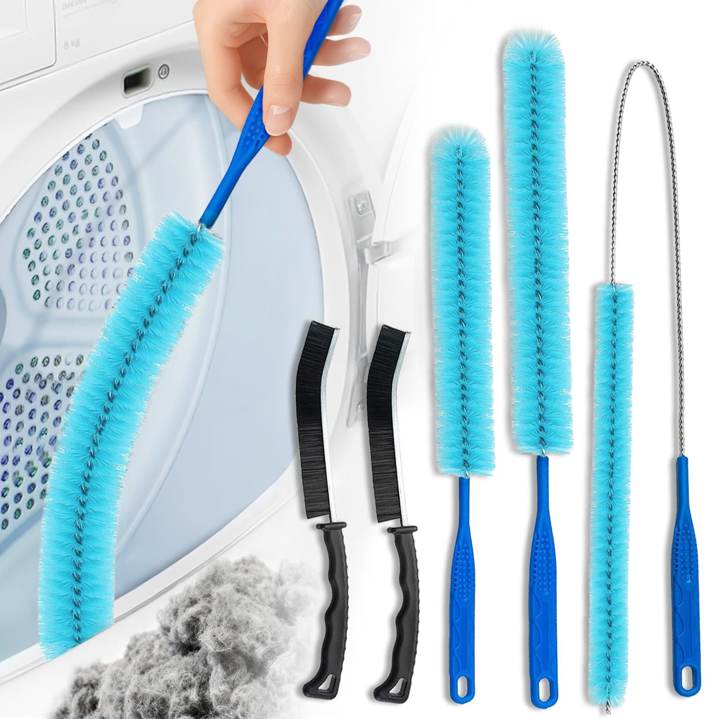 5 Pack Dryer Vent Cleaner Kit, Extra Long Flexible Brushes for Lint, Pet Hair & Dust, Refrigerator Coils, Home Washers, Sinks & Drains
