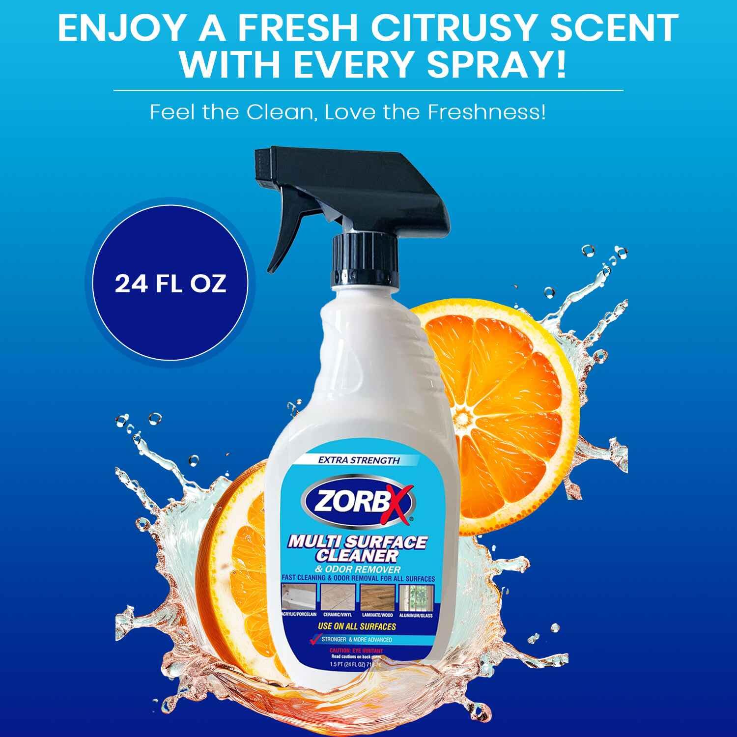 ZORBX Extra-Strength Multi Surface Cleaner 24 oz - Get Rid of Unpleasant Odors and Unwanted Stains Instantly - Citrus Scented Fast-acting Furniture