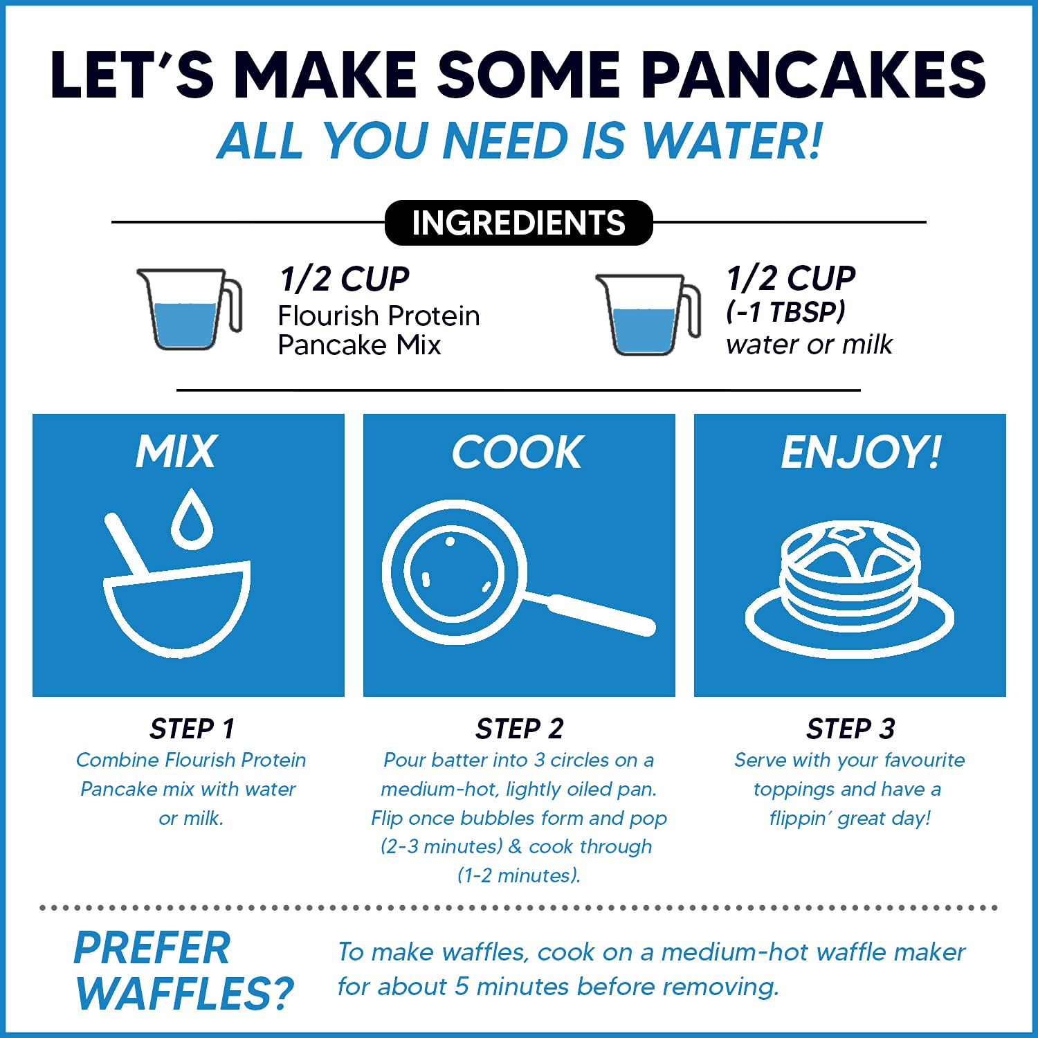 Flourish - Protein Pancake & Waffle Mix, Whey Protein Isolate & Flax Seed, Non-GMO, No Added Sugar, Superfood, High Protein & Fiber, Just Add Water - Vanilla, 16oz