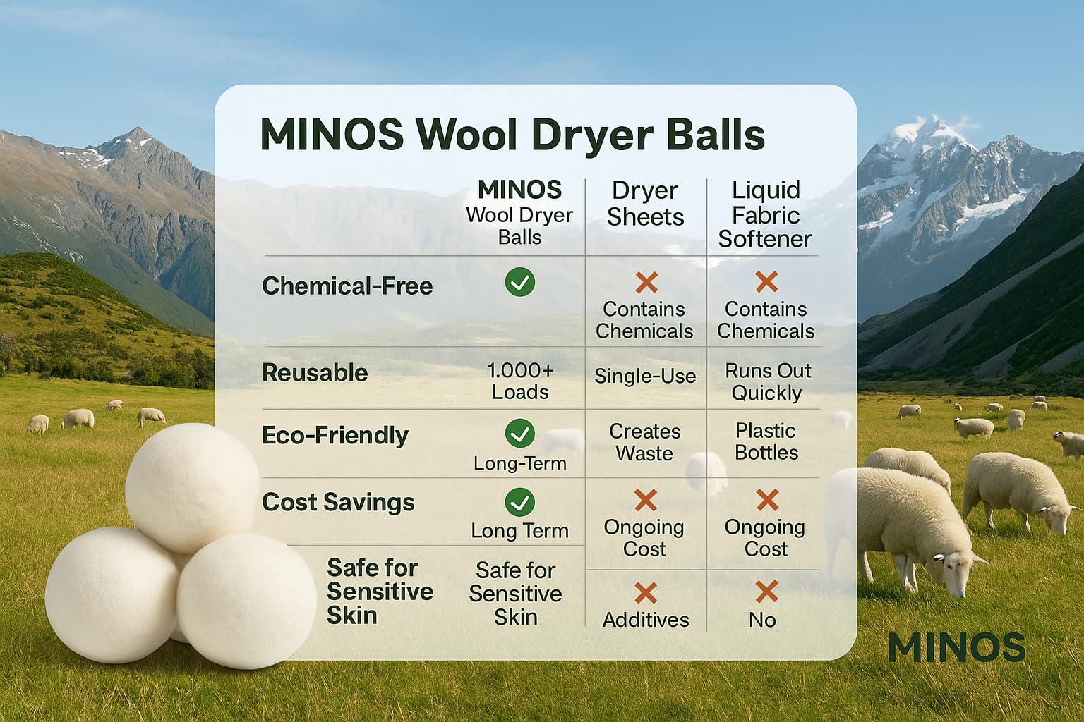 Natural Wool Dryer Balls | Reusable Natural Fabric Softener | Reduces Wrinkles & Drying Time | Large Dryer Balls is a Better Alternative to Plastic