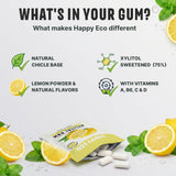 HAPPY ECO Xylitol Gum 4 Pack (56 Pieces) - Sugar Free, Plastic Free, Natural Chewing Gum and Vitamin Gum with Vitamins A,B6,C&D, Boost Gum, Aspartame