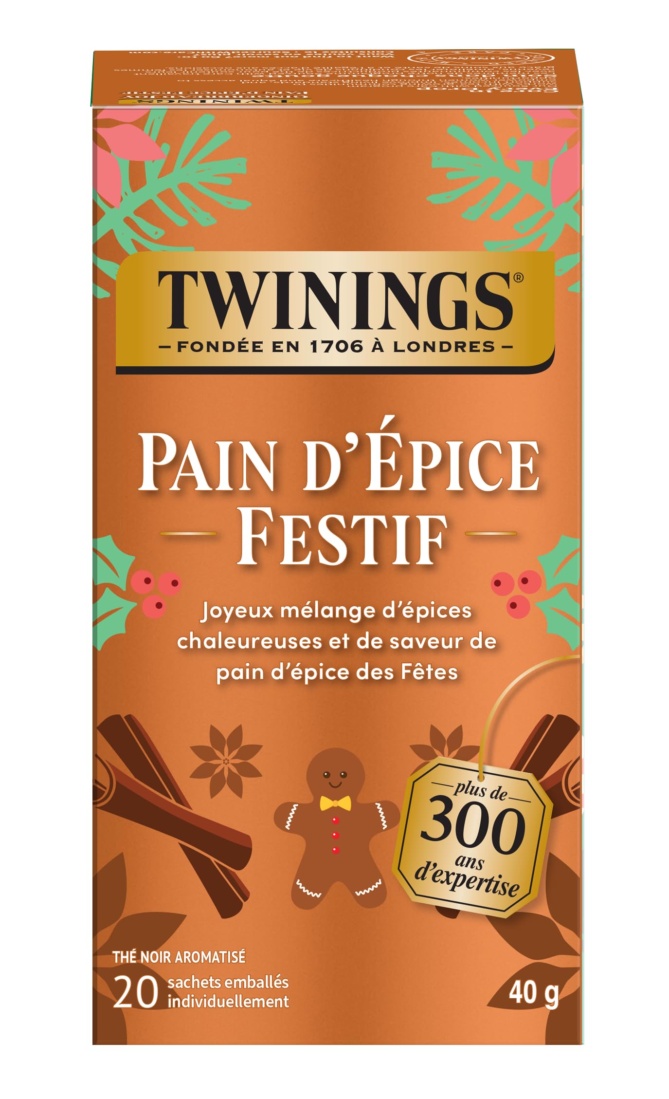 Twining Tea Gingerbread Joy Black Tea, 20 Counts, Caffeinated, Kosher, 20 Bags (Pack Of 6)
