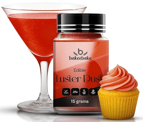 Bakeebake Luster Dust Edible 15g - Edible Glitter for Drinks & Desserts - Gluten Free Edible Red Dust for Cake Decorating - Tasteless Vegan Drink