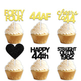 18pcs Black Gold Glitter Dessert Cupcake Pick for Straight Outta 1982 Cheer to 44 Years Old Theme Decor Supplies Happy 44th Birthday Party Decoration