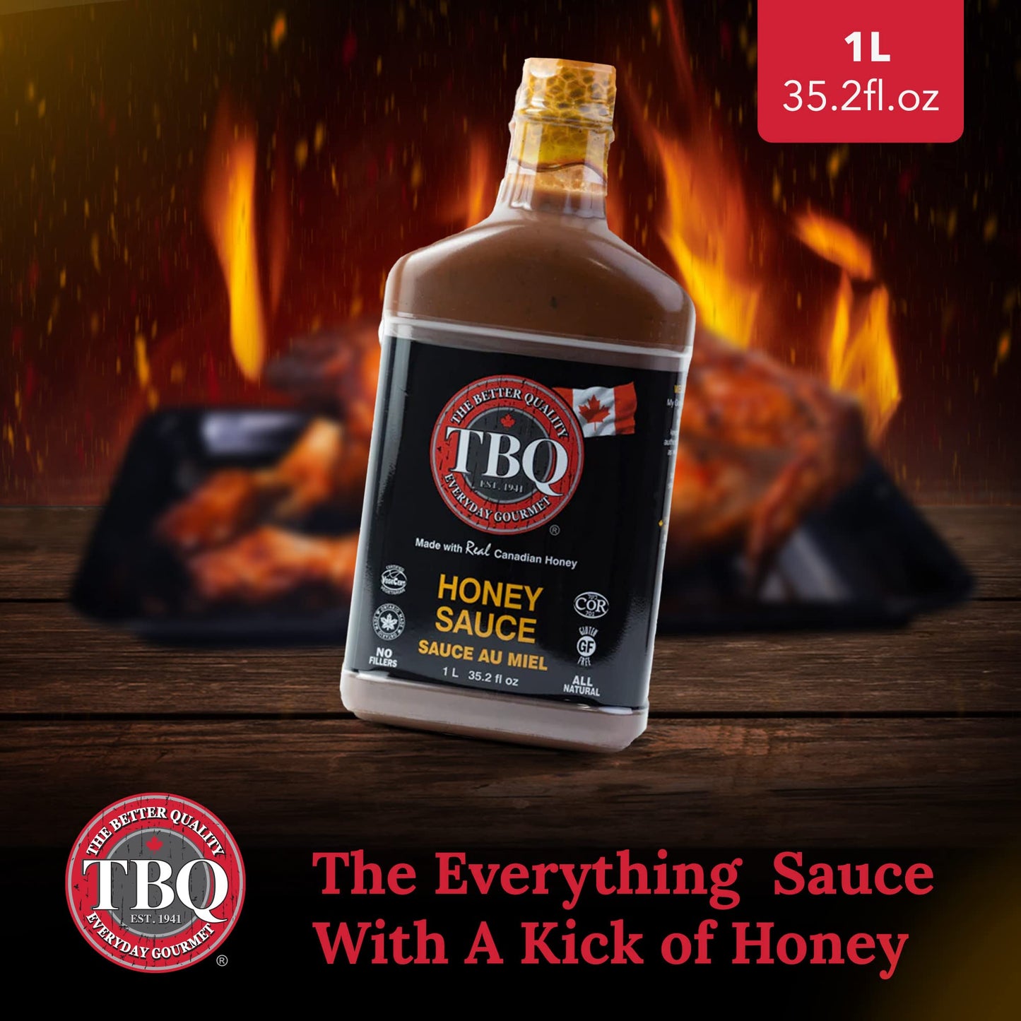 TBQ - Honey Barbecue Sauce, Honey Hot Sauce, Vegan Honey BBQ Sauce, Barbecue Marinade and Sauces for Salmon, Ribs, Vegetables, and More, Made of Real