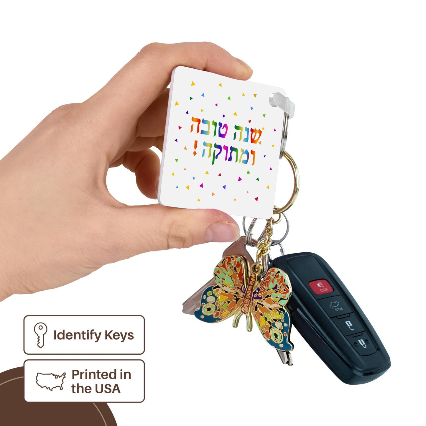 3dRose Rosh Hashanah Gift Set with Mug, Card, and Keychain - Colorful Confetti Design for Jewish New Year Celebrations with Family and Friends