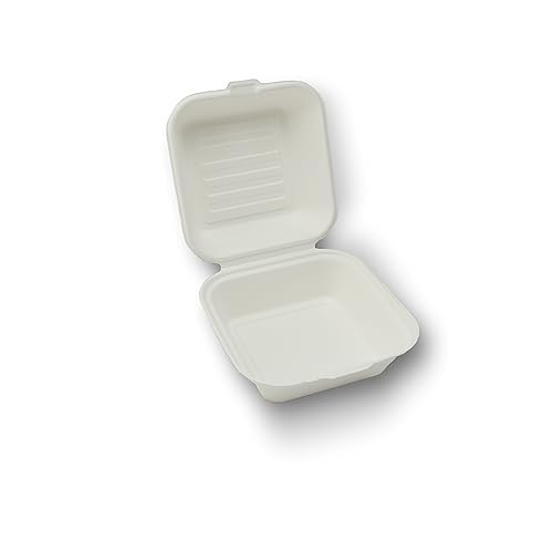 Stalkmarket 100% Compostable Natural Plant Fiber Hinged Container, Hamburger Box, 250-Count Case