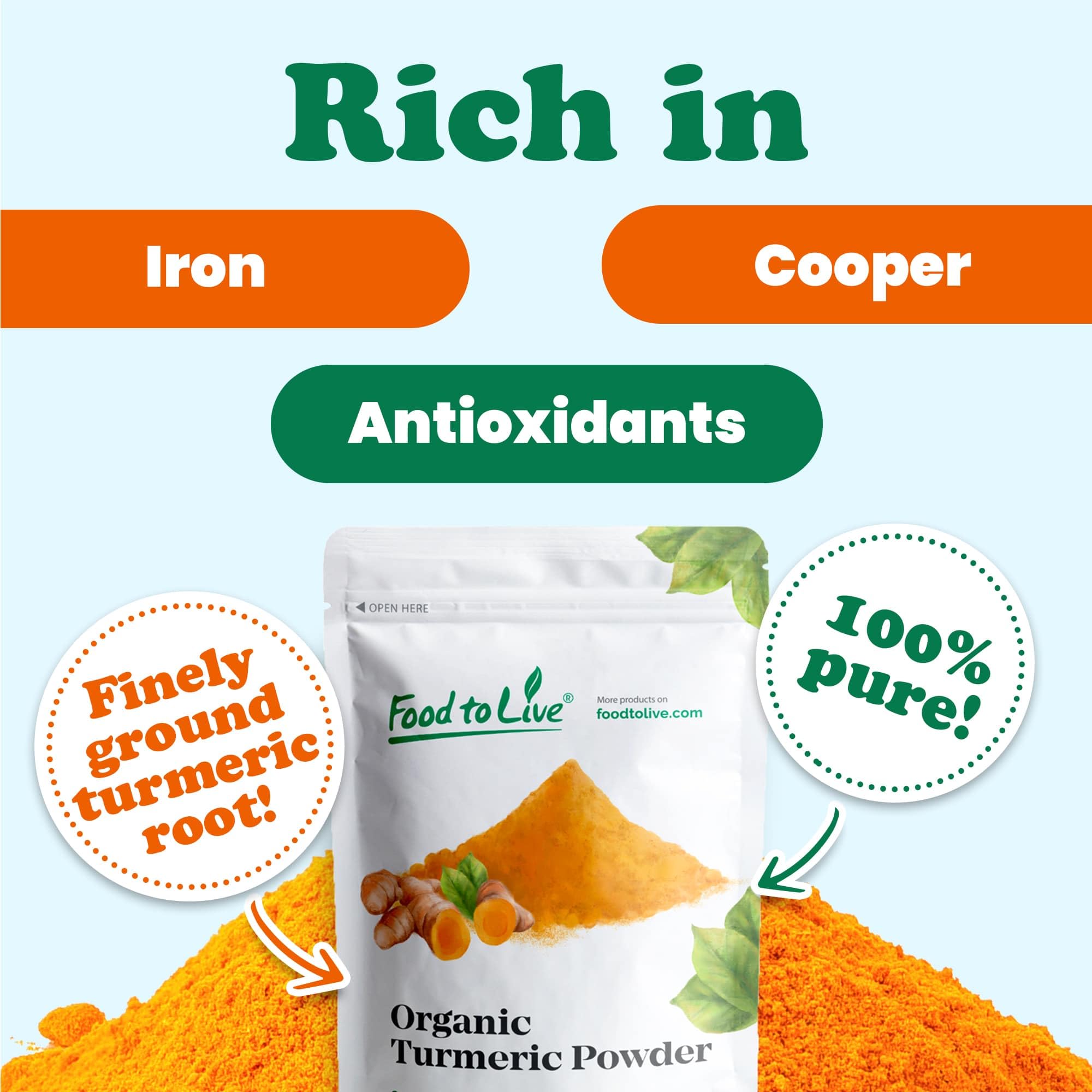 Food to Live Organic Turmeric Powder, 7 Pounds Non-GMO, Finely Ground Turmeric Root, Pure, Kosher, Vegan, Bulk. Fragrant Spice. Great for Asian