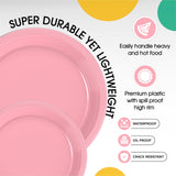 Party Solids Pink Plates Disposable Pink Plastic Plates 100 Pieces - 50-7" & 50-9" Heavy Duty 350 GSM Disposable Dinnerware Sets, Plastic Dinnerware