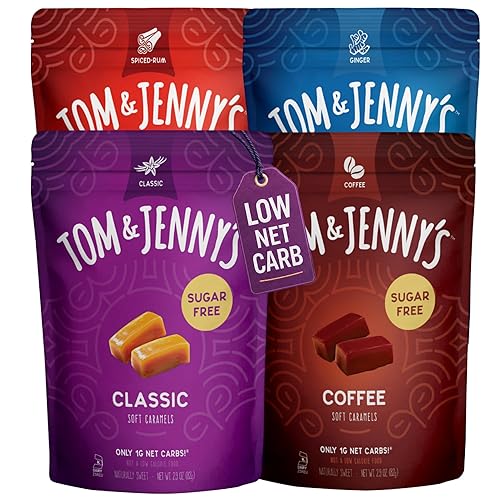 Tom & Jenny's Sugar Free Candy (Soft Caramel) with Sea Salt and Vanilla - Low Net Carb Keto Candy - with Allulose and Maltitol - (Flavor Variety Pack