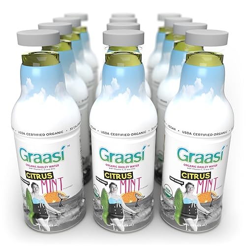 Graasi Organic Barley Grass Water | Hydration Drink with Vitamin C, D, Zinc | USDA Organic, Non-GMO, Vegan | Low-Calorie Wellness Beverage | Citrus