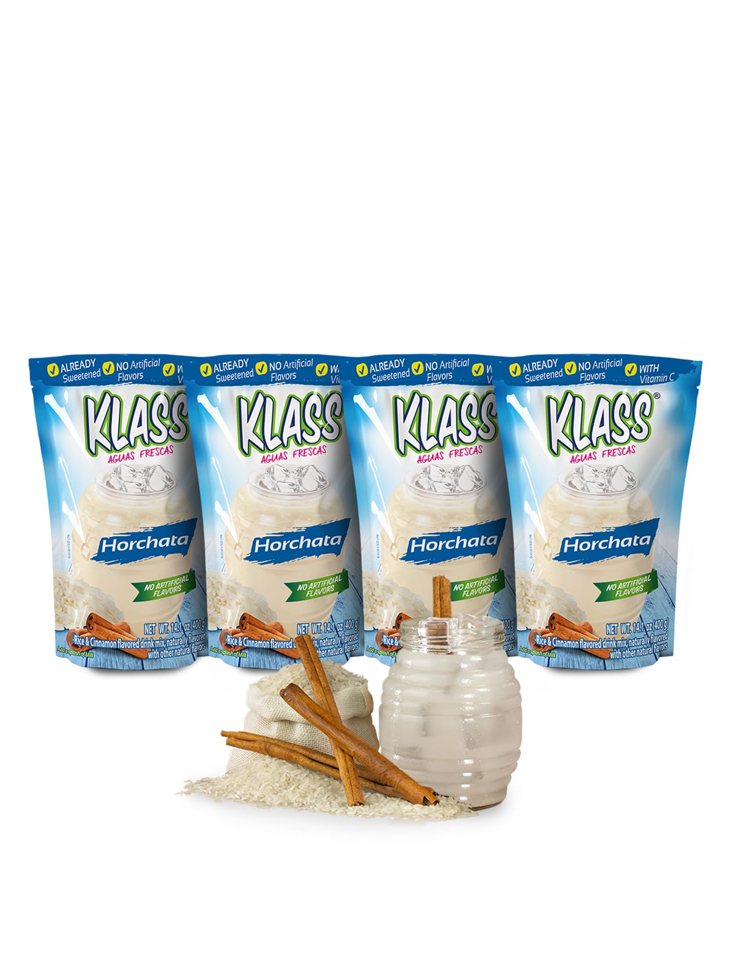 Klass Aguas Frescas Drink Mix Family Pack - Horchata - Powder Drink Mix, Water Drink Mix with Natural Flavors & Vitamin C, Makes 28 to 36 Quarts (56