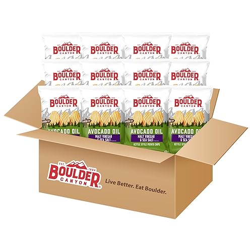 Boulder Canyon Kettle Cooked Potato Chips Wavy Cut 5.25 oz. Bag Count -Crunchy Chips Cooked in 100 Great for Lunches or Snacking on the Go, Malt